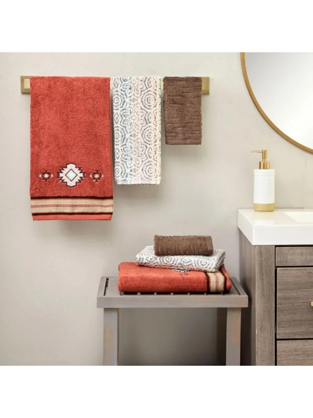 6pc Southwest Sunset Bath Towel Set - 100% Cotton, Soft & Absorbent, Rust Color